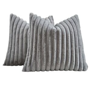 UlikTree Plush Striped Throw Pillow Cover Case Grey Lumbar Accent 2 Pack 55x55cm